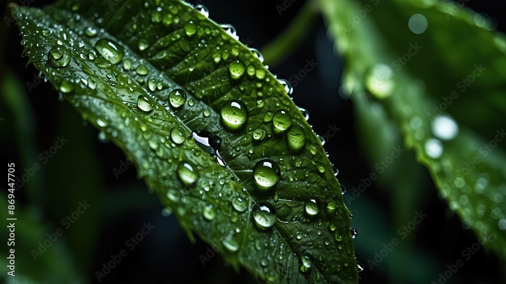 green macro leaf raindrops on fresh green leaves on a background green macro leaf raindrops on fresh green leaves on a background