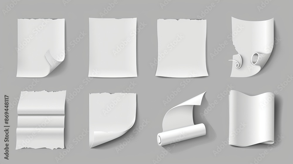 Isolated background mockups of blank white receipts, cheque rolls, confirmation sheets for order payments, and purchase invoices. Isolated background mockups of blank white receipts, cheque rolls, confirmation sheets for order payments, and purchase invoices.