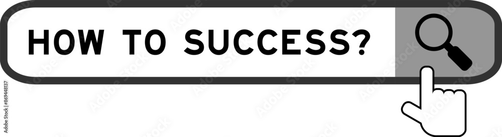 Search banner in word how to success with hand over magnifier icon on white background Search banner in word how to success with hand over magnifier icon on white background