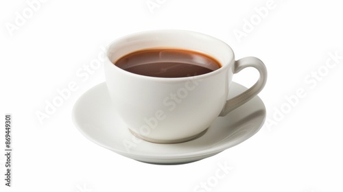 Product photo of white coffee cup with coffee isolated on white background.