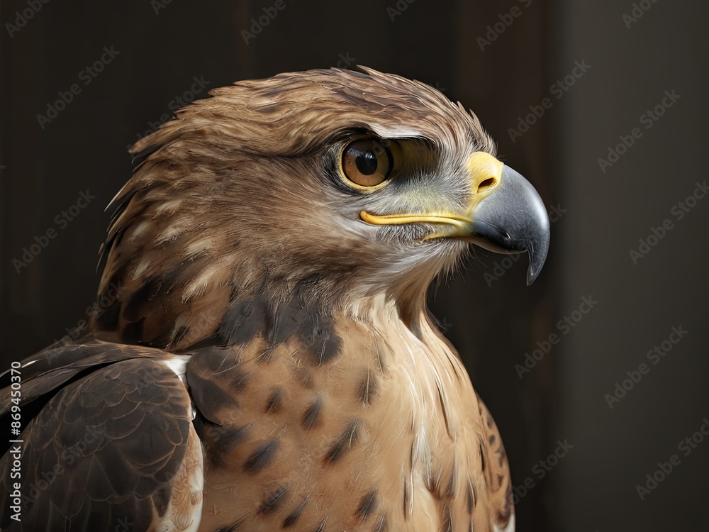 Close-up portrait of a hawk with sharp eyes and detailed feathers
