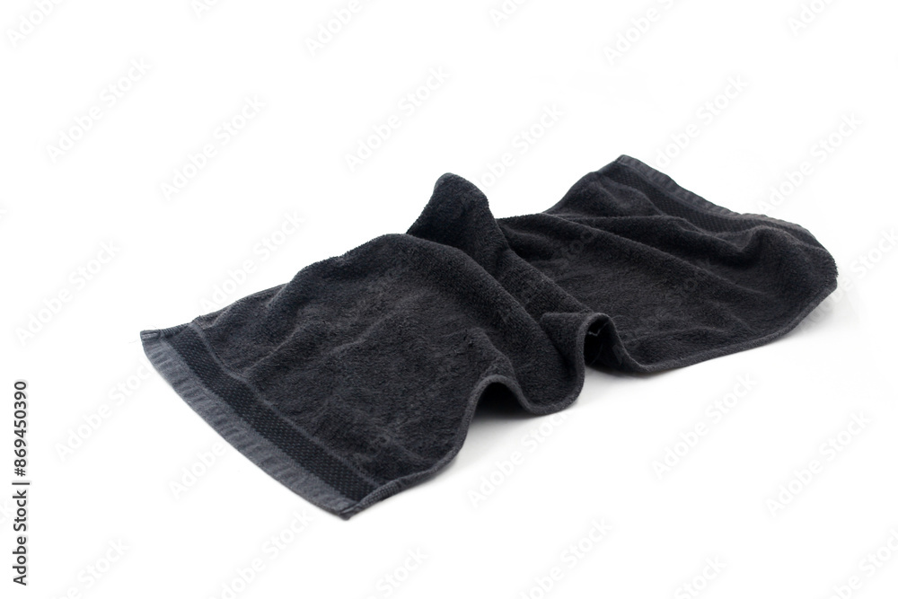 Black towel isolated on white background. black hand towel Black towel isolated on white background. black hand towel