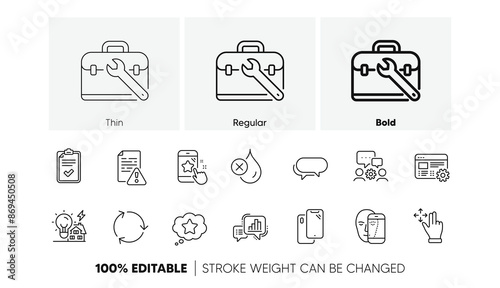 Graph chart, Move gesture and Building energy line icons. Pack of No waterproof, Face biometrics, Loyalty star icon. Instruction manual, Web settings, Smartphone pictogram. Star rating. Vector