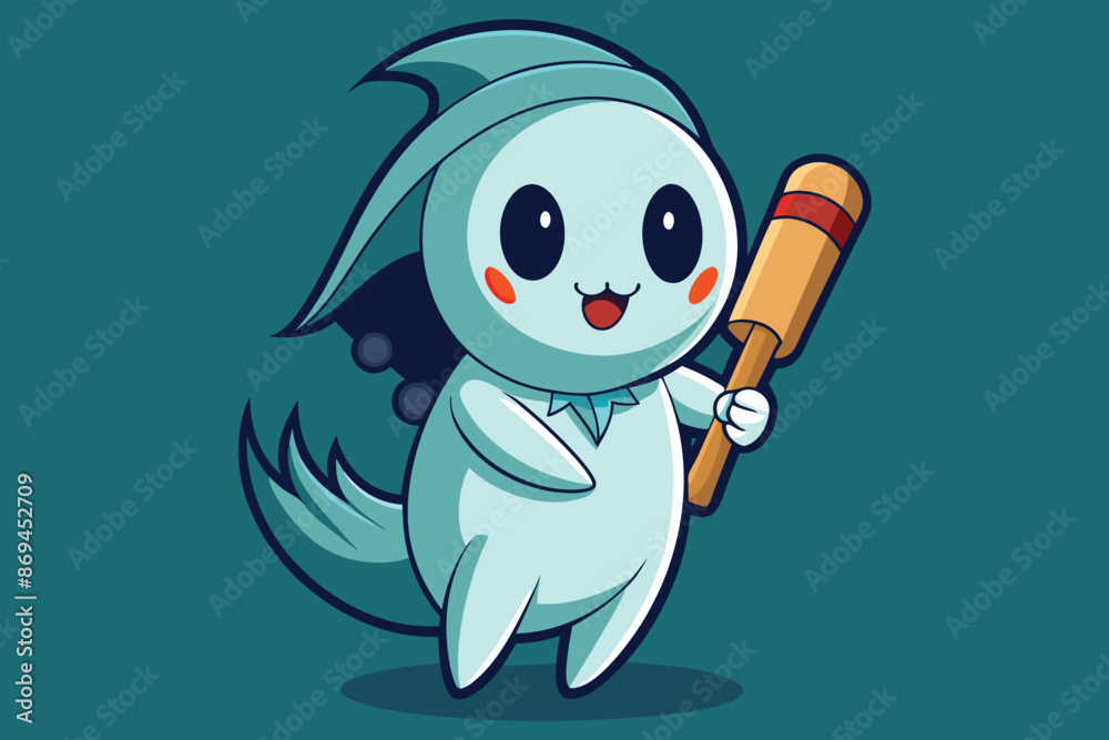 Obraz premium a cute ghost character with cricket bat.eps