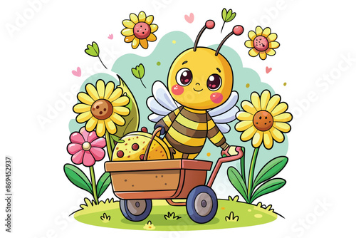 a hand drawing cute bee collecting honey by flying.eps