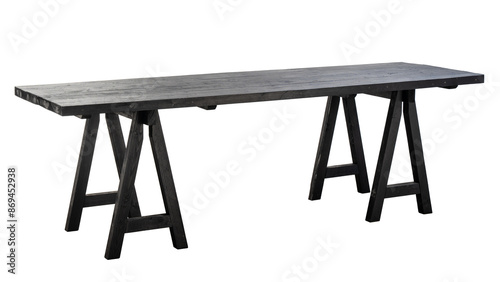 Canvastavla raw wooden table painted black on work trestles