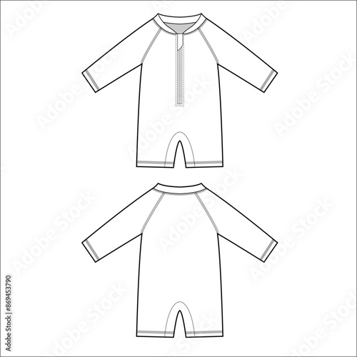 Sunscreen kid's overall for beach. Technical sketch.