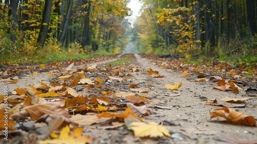 Autumn Close-Up: Fallen Leaves on Dirt Road