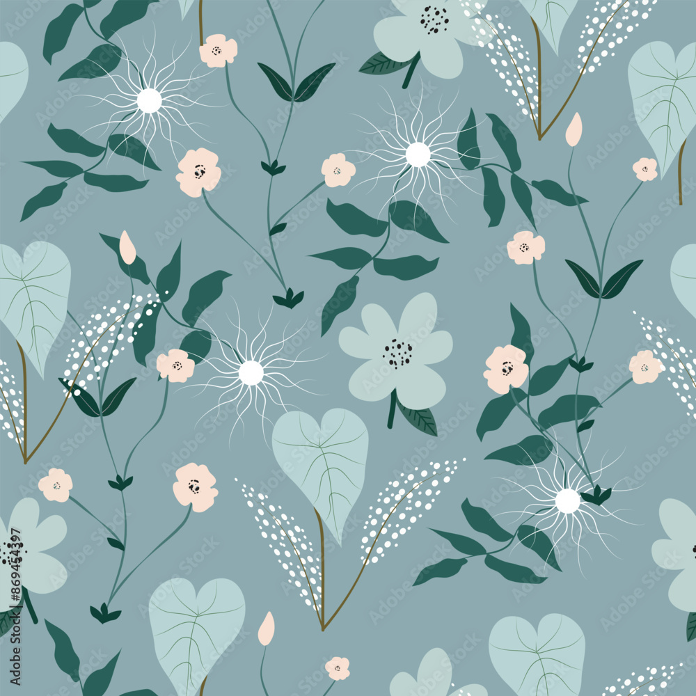 Fototapeta premium Seamless cute hand drawn winter floral pattern background
