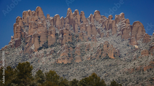 Photos Snowy Montserrat mountains in winter, seen from El Bruc (Anoia, Barcelona, Catal