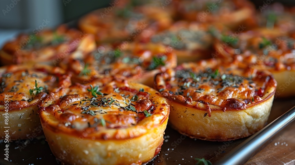 Miniature Bite-Sized Toddler Pizza Bites with Melted Cheese and Oregano Garnish on Rustic Baking Tray with Warm Cozy Lighting