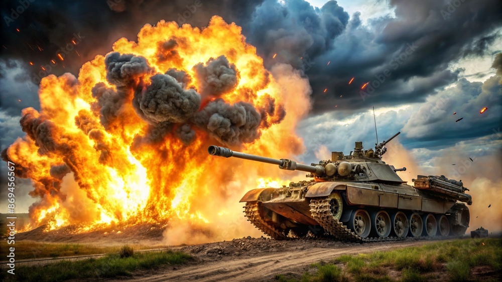 Fototapeta premium tank in the fire