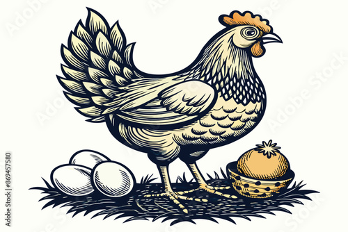 Wallpaper Mural chicken hen with nest eggs vintage.eps Torontodigital.ca