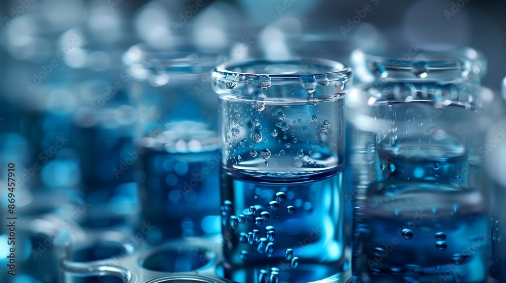 Close-Up of Blue Liquid in Test Tubes on a Laboratory Rack Close-Up of Blue Liquid in Test Tubes on a Laboratory Rack