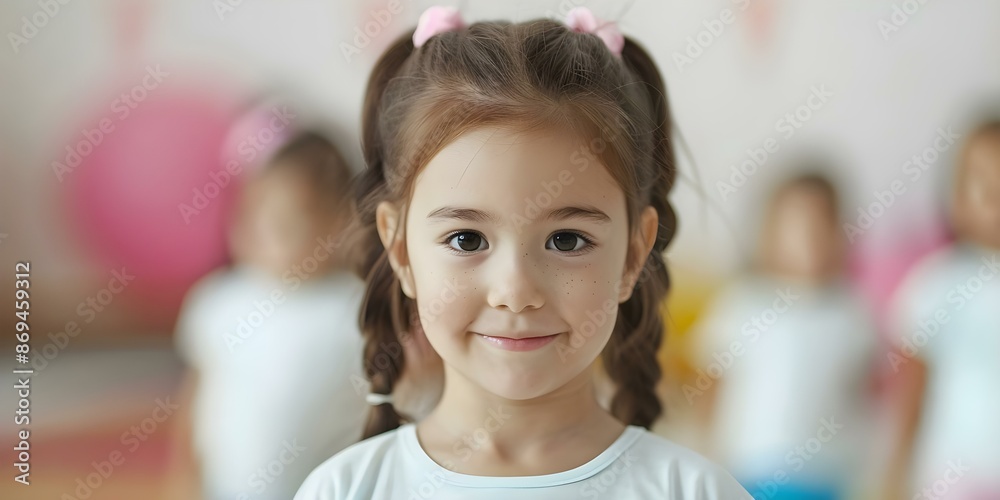 Preschool gymnastics class with a young girl in rhythmic gymnastics outfit. Concept Preschool Gymnastics, Rhythmic Gymnastics, Young Girl, Gymnastics Outfit, Active Kids Preschool gymnastics class with a young girl in rhythmic gymnastics outfit. Concept Preschool Gymnastics, Rhythmic Gymnastics, Young Girl, Gymnastics Outfit, Active Kids