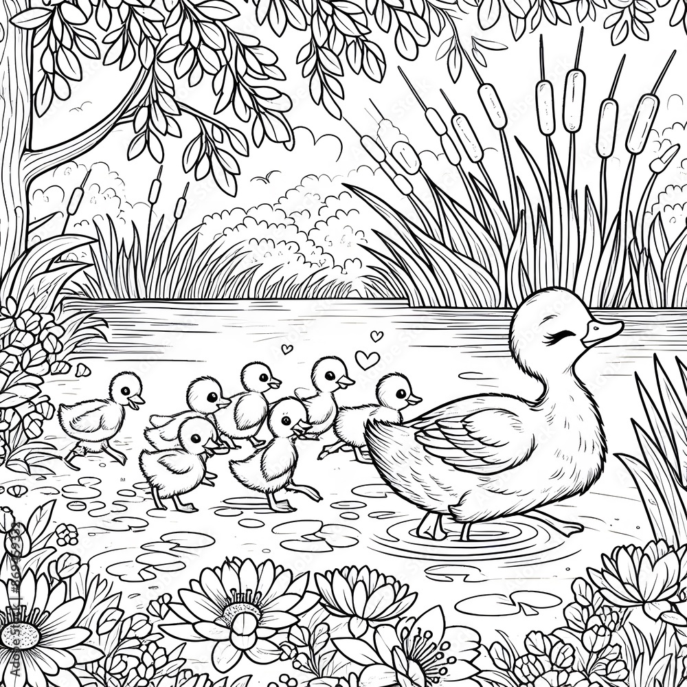 Obraz premium Cute Duck Cartoon Coloring Page Adorable Printable for Kids