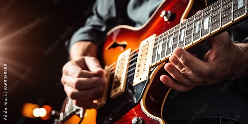 Obraz premium Guitarist Playing Electric Guitar on Stage