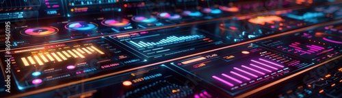 Wallpaper Mural 3D digital dashboard, vibrant holographic charts, high-tech interface, glowing elements, futuristic design, seamless interaction Torontodigital.ca