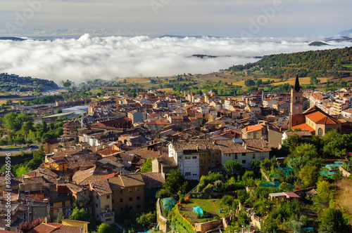 Berga city in the morning with low clouds (Berguedà, Barcelona, Catalonia, Spain)
