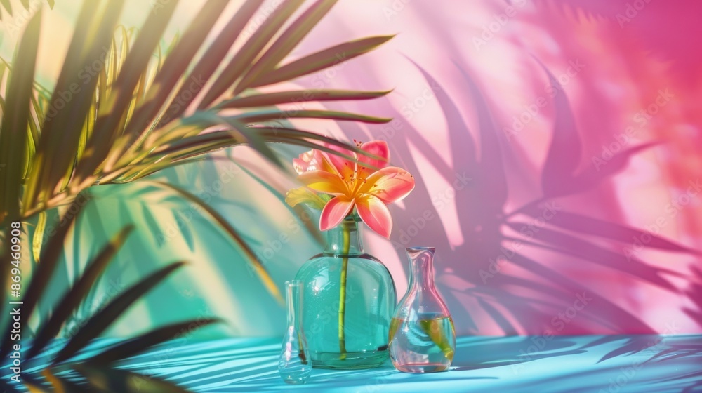 Tropical Flower Arrangement with Colorful Shadows Tropical Flower Arrangement with Colorful Shadows