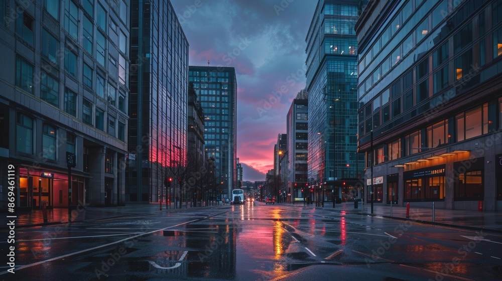 A view of the International Financial Services District at dusk in Glasgow, Scotland A view of the International Financial Services District at dusk in Glasgow, Scotland