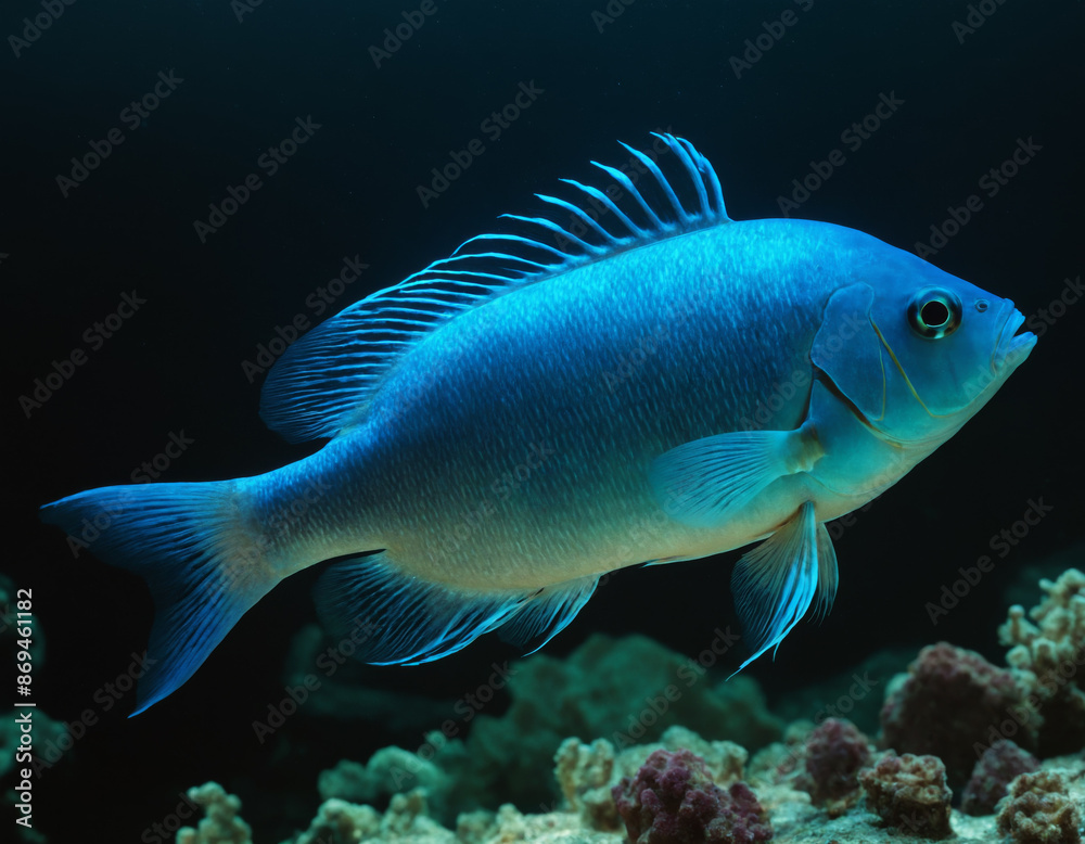 Blue Tropical Fish in Coral Reef Blue Tropical Fish in Coral Reef
