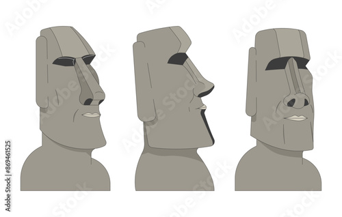 Group of Moai statues 2D linear cartoon objects set. Easter island sculptures isolated line vector elements white background. World heritage. Ancient monuments color flat spot illustration collection