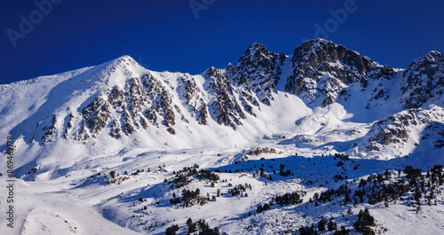 Pics d'Envalira peaks in a winter afternoon (Pessons cirque, Andorra, Pyrenees)