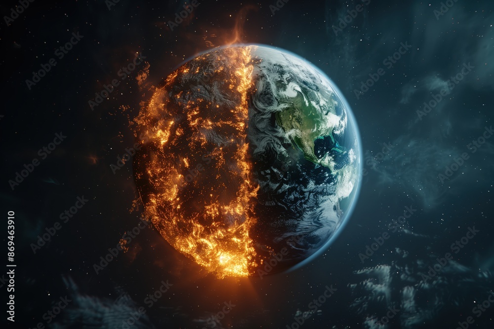 The earth divided in half where the core of the planet can be seen. The earth divided in half where the core of the planet can be seen.