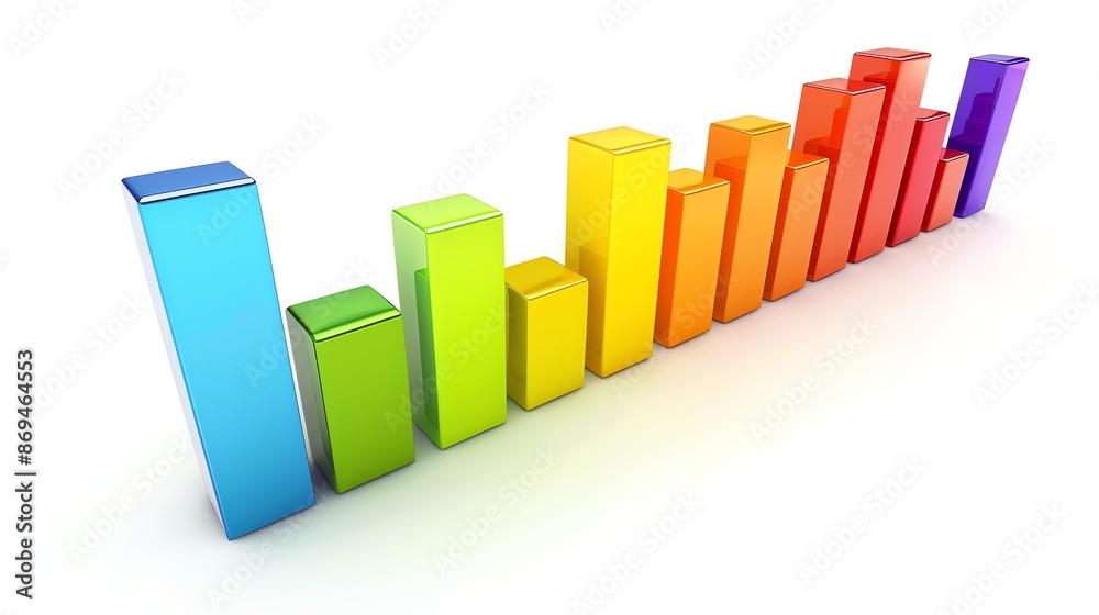 3D graph showing business growth, colorful bars isolated against a white backdrop, emphasizing data visualization
