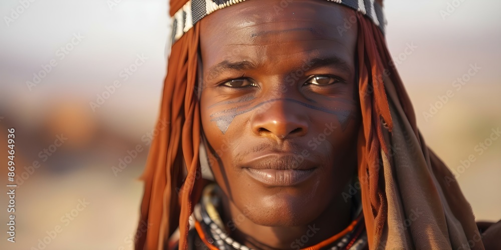 Portrayal of the Himba people in their distinctive traditional attire and adornments. Concept Himba culture, Traditional attire, Adornments, Portrait photography Portrayal of the Himba people in their distinctive traditional attire and adornments. Concept Himba culture, Traditional attire, Adornments, Portrait photography