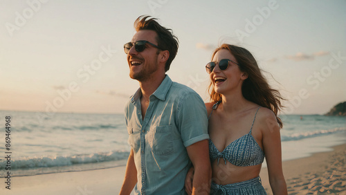 A Beautiful Couple Having a Happy Time at the Beach