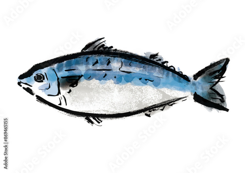 魚の鯖の手書き和風筆イラスト素材