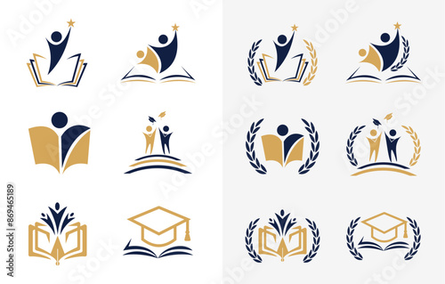 Set of Badge school logo design. University academy college education institute emblem