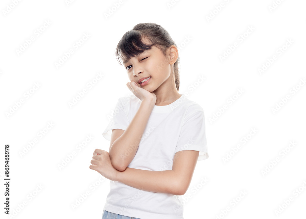 Tooth ache concept. Asian girl feeling pain holding his cheek with hand, suffering from bad toothache isolated on white background with clipping path. Tooth ache concept. Asian girl feeling pain holding his cheek with hand, suffering from bad toothache isolated on white background with clipping path.