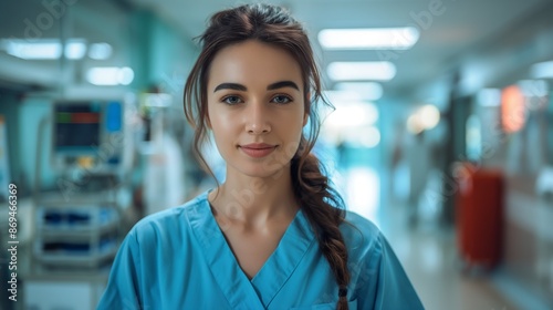 Nurse Smiling in Hospital Corridor