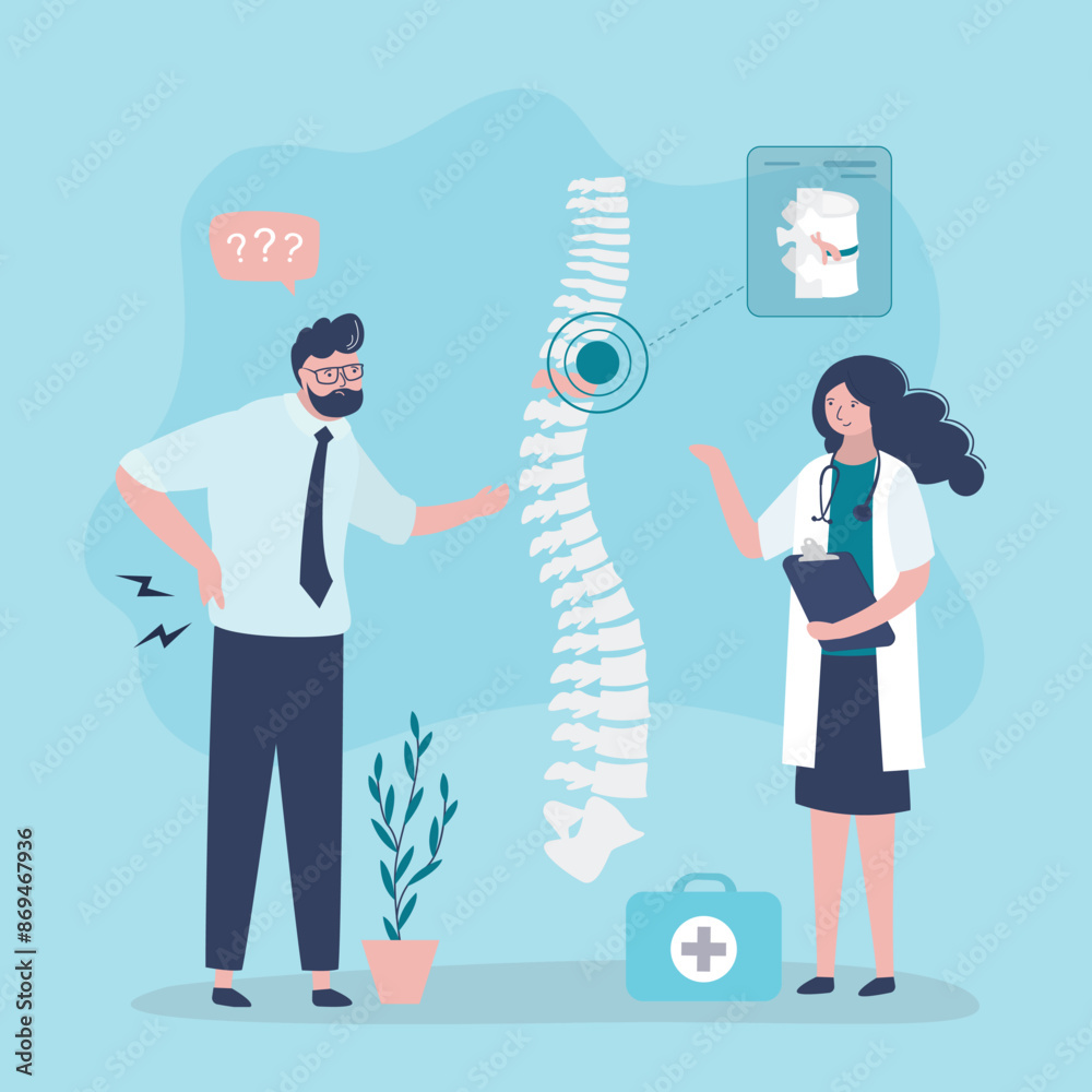 Upset man with back pain rheumatologist appointment. Woman orthopedist talking with unhappy patient. Diagnosis and treatment, health care. Upset man with back pain rheumatologist appointment. Woman orthopedist talking with unhappy patient. Diagnosis and treatment, health care.