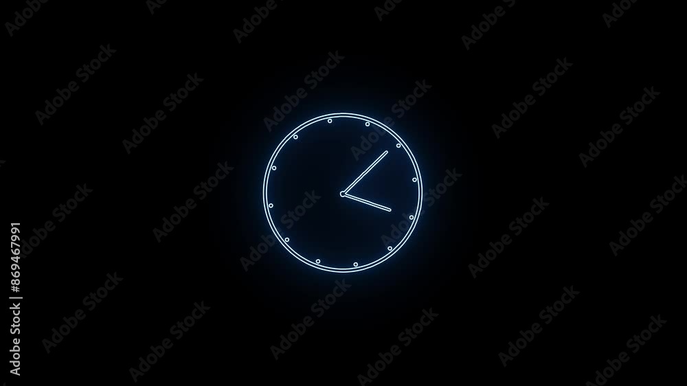 Neon Clock icon animation on the black background. Neon Clock icon animation on the black background.
