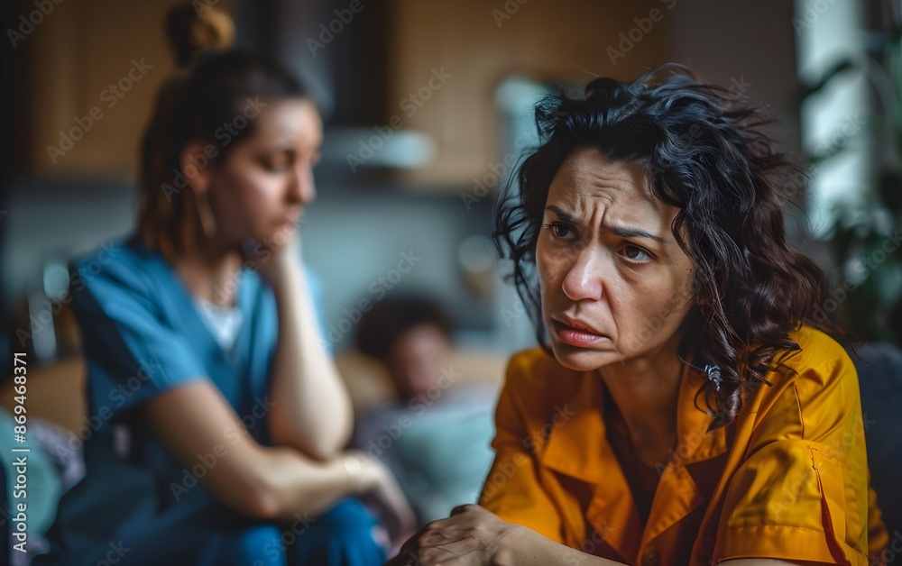 A social worker comforting a victim of domestic violence. The image portrays support and empathy in a challenging situation, banner with copyspace for text. A social worker comforting a victim of domestic violence. The image portrays support and empathy in a challenging situation, banner with copyspace for text.
