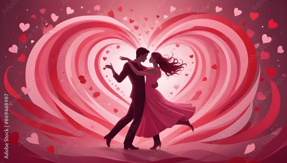 Fototapeta premium In a romantic swirl of pink and red hues, hearts dance together in a Valentine's Day