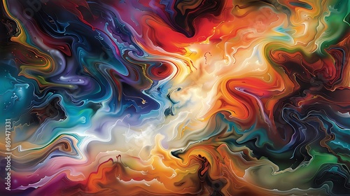 Mesmerizing swirls of multi-colored pigments dancing across the canvas in a hypnotic symphony.