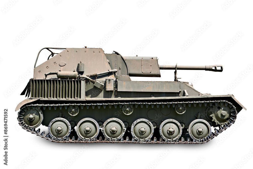 Self propelled artillery launcher SU-76 isolated on white Self propelled artillery launcher SU-76 isolated on white