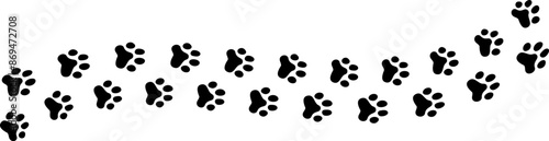 Paw vector foot trail print. Pattern animal tracks isolated on white background. Black silhouette of a paw print, isolated vector icon Illustration.