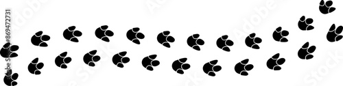 Paw vector foot trail print. Pattern animal tracks isolated on white background. Black silhouette of a paw print, isolated vector icon Illustration.