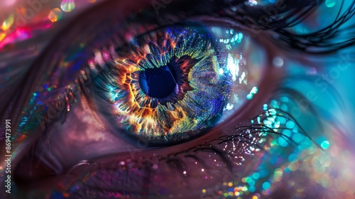 Close-Up of Colorful Eye with Glitter