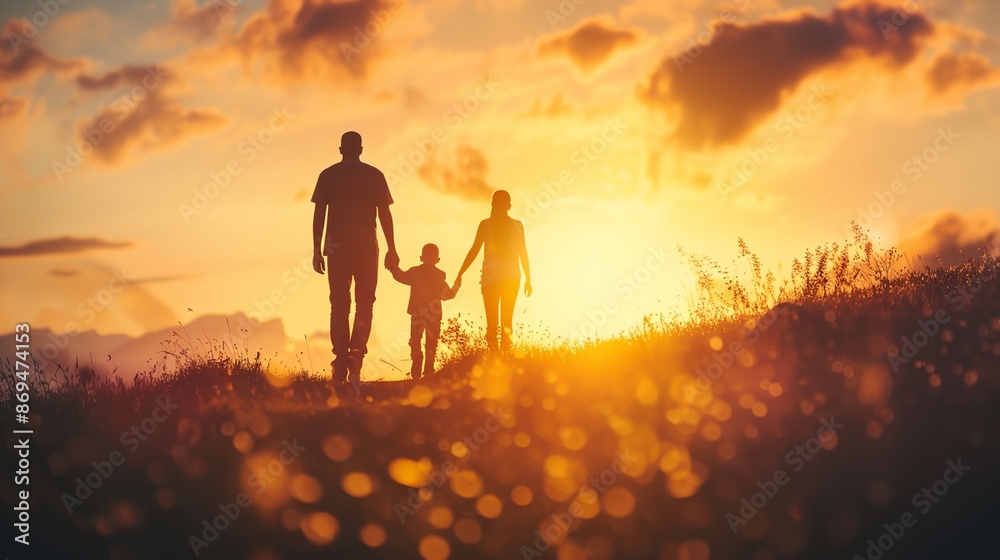 Fototapeta premium a silhouette of a man and a woman holding hands