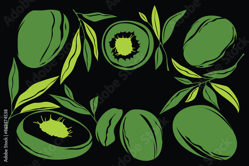 Lots of ambarellas fruit with engraved style for background or template photo