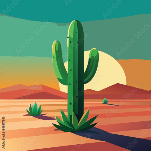 draw a green cactus in the ground in this style