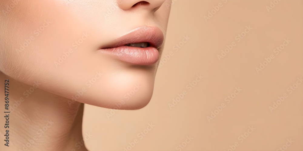 Radiant complexion and elegant features set against a calm beige backdrop. Concept Natural beauty, Beige backdrop, Radiant complexion, Elegant features, Calm setting Radiant complexion and elegant features set against a calm beige backdrop. Concept Natural beauty, Beige backdrop, Radiant complexion, Elegant features, Calm setting
