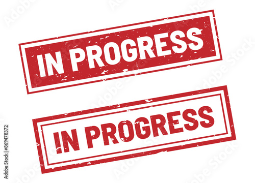 In progress stamp sign red rectangle grunge style